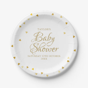 Gold Hearts Confetti Kinderdusche / Sprinkle Pappteller