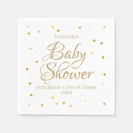 Gold Hearts Confetti Kinderdusche / Sprinkle Serviette (Vorderseite)