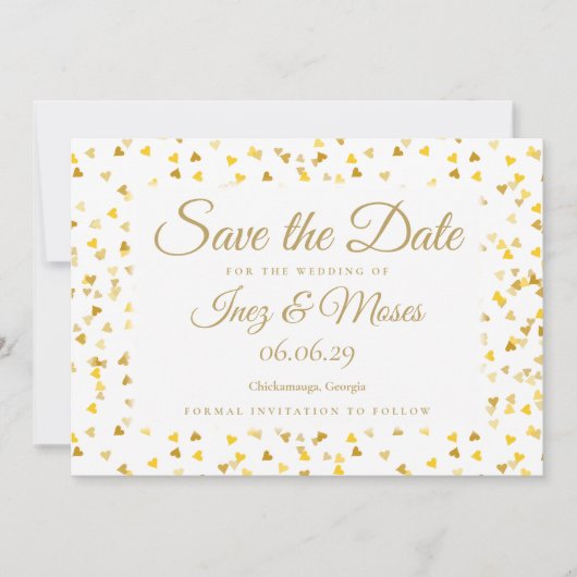 Gold Hearts Confetti Save the Date (Vorderseite)