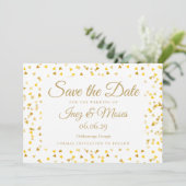 Gold Hearts Confetti Save the Date Einladung (Stehend Vorderseite)