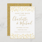 Gold Hearts Confetti Save the Date Postkarte (Vorne/Hinten)