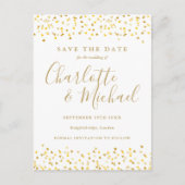 Gold Hearts Confetti Save the Date Postkarte (Vorderseite)