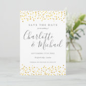 Gold Hearts Confetti Script-Foto Save The Date (Stehend Vorderseite)