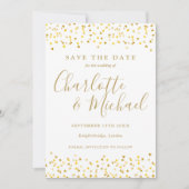 Gold Hearts Confetti Script Foto Wedding Save The Date (Vorderseite)