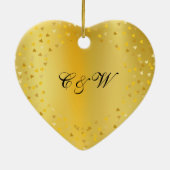 Gold Hearts Confetti Wedding Custom Monogram Keramik Ornament (Hinten)