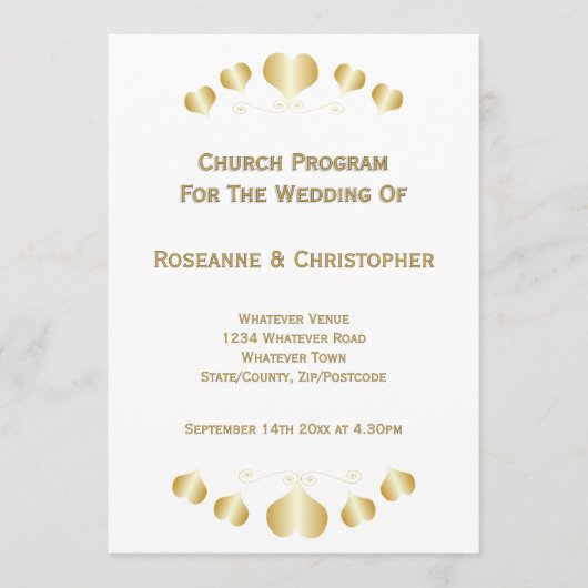 Gold Hearts Design Hochzeit Programm (Vorderseite)