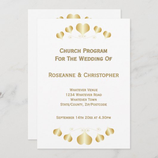 Gold Hearts Design Wedding Programm (Vorne/Hinten)