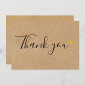 Gold Hearts Elegantes Script Rustic Kraft Dankeskarte (Vorne/Hinten)