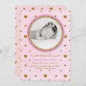 Gold Hearts Foto Geburtsankündigung Feiertagskarte (Vorne/Hinten)