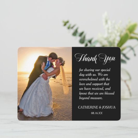 Gold Hearts Foto Hochzeit Vielen Dank Dankeskarte (Stehend Vorderseite)