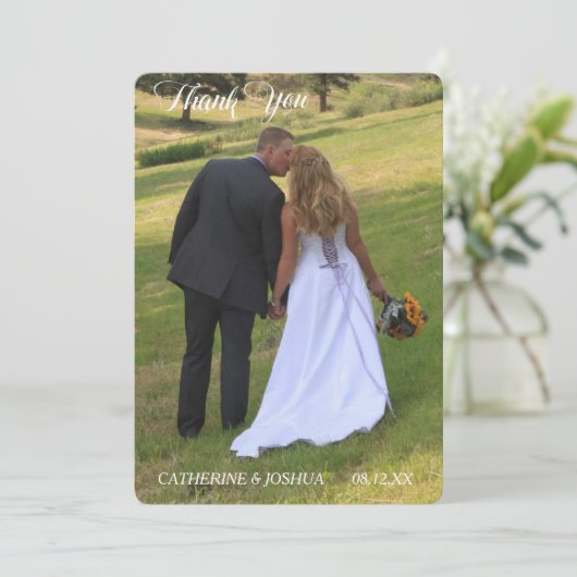 Gold Hearts Fotovorlage Hochzeit Vielen Dank Dankeskarte (Stehend Vorderseite)