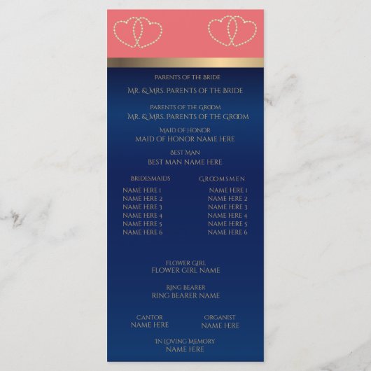 Gold Hearts für Korallen und Navy - Programm (Rückseite)