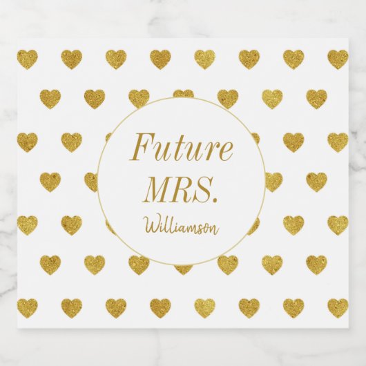 Gold Hearts Future Mrs. Brautparty Schaumweinetikett (Einzelnes Label)