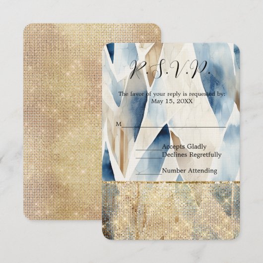Gold Hearts Glam Sparkle Wedding RSVP Karte (Vorne/Hinten)