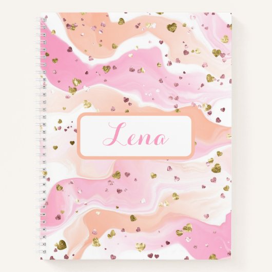 Gold Hearts Glitzer Rosa Personalisiertes Notebook Notizblock (Vorderseite)