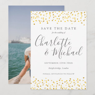 Gold Hearts Konfetti Schrift Foto Save The Date