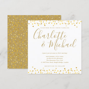 Gold Hearts Konfetti Schrift Hochzeit Quadrat Einladung