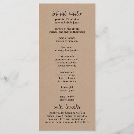 Gold Hearts Kraft Wedding Program Programm (Rückseite)