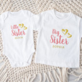 Gold Hearts Little Sister Name Monogram Baby Bodys Baby Strampler