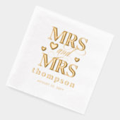 Gold Hearts Mrs. & Mrs. Lesbian Wedding Servietten Mit Folie (Links)