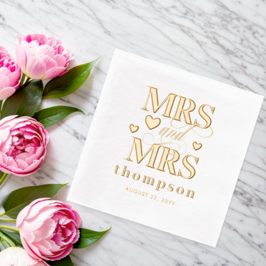 Gold Hearts Mrs. & Mrs. Lesbian Wedding Servietten Mit Folie (Insitu (Hochzeit))