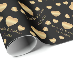 Gold Hearts on Black Geschenkpapier