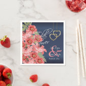 Gold Hearts on Coral & Navy Satin - Brautparty Serviette (Beispiel)