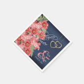 Gold Hearts on Coral & Navy Satin - Brautparty Serviette (Ecke)