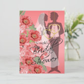 Gold Hearts on Coral Satin Couple's Dusche Einladung (Stehend Vorderseite)