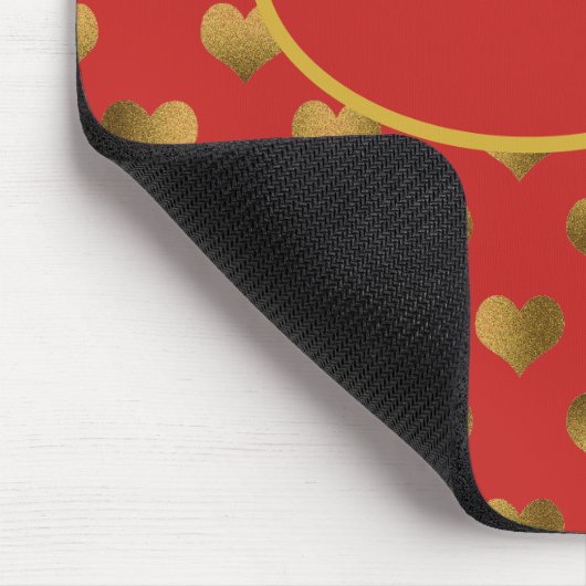 Gold Hearts on Red Customizable Mousepad (Ecke)