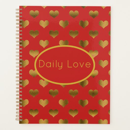 Gold Hearts on Red Customizable Planer (Vorderseite)