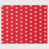 Gold Hearts on Red Geschenkpapier (Flach)
