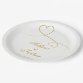 Gold Hearts Ornament | Personalisierte Hochzeit Pappteller (Schrägansicht)