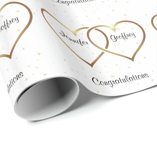 Gold Hearts Personalisiert Hochzeit Geschenkpapier (Rolleneckpunkt)