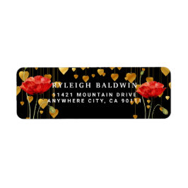 Gold Hearts Red Poppy Rücksendeadresse Label