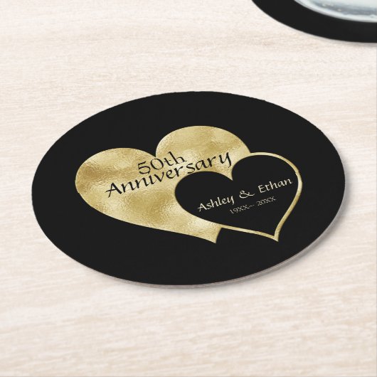 Gold Hearts Runder Pappuntersetzer (Angewinkelt)