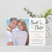 Gold Hearts Schwarz-weiß Ankündigung Datum freihal (Stehend Vorderseite)