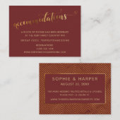 Gold Hearts Script Burgundy Hochzeitsunterkünfte Begleitkarte (Vorne/Hinten)