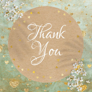 Gold Hearts Script Vielen Dank Rustic Kraft Boho Runder Aufkleber