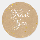 Gold Hearts Script Vielen Dank Rustic Kraft Boho Runder Aufkleber (Vorderseite)