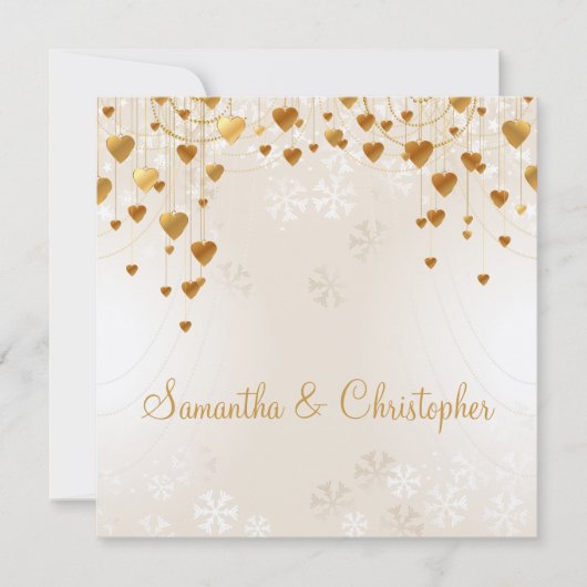 Gold Hearts und Schneeflocken II Hochzeit Einladung (Vorderseite)