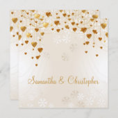 Gold Hearts und Schneeflocken II Hochzeit Einladung (Vorne/Hinten)