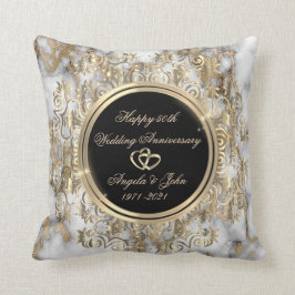 Gold Hearts Wirbel Marble 50. Hochzeitstag Kissen