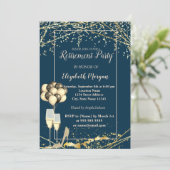 Gold-Heels, Glas, Ballons, blaue Schiffshypothesen Einladung (Stehend Vorderseite)