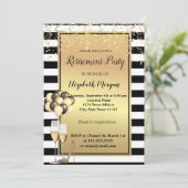 Gold-Heels, Glas, Ballons, Streifen Pensionsruhest Einladung (Stehend Vorderseite)