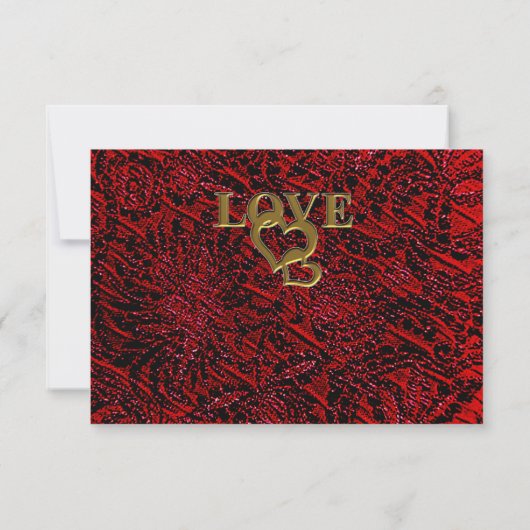 Gold Heft Rahmen & Red Fabric Muster Couple Save The Date (Rückseite)