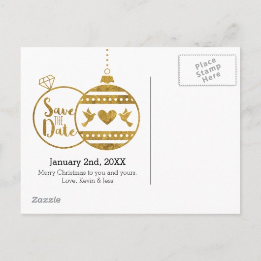 Gold, Heiraten und schöne Weihnachten Save the Dat Ankündigungspostkarte (Rückseite)