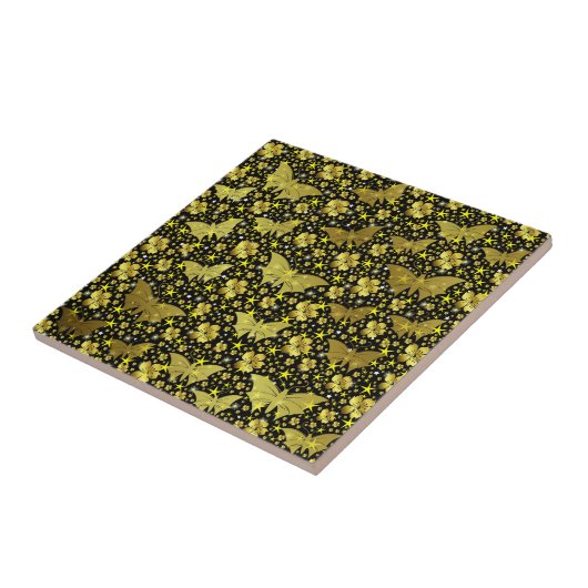 Gold, hell, glänzend, Schmetterlinge, exklusiv Fliese (Seite)