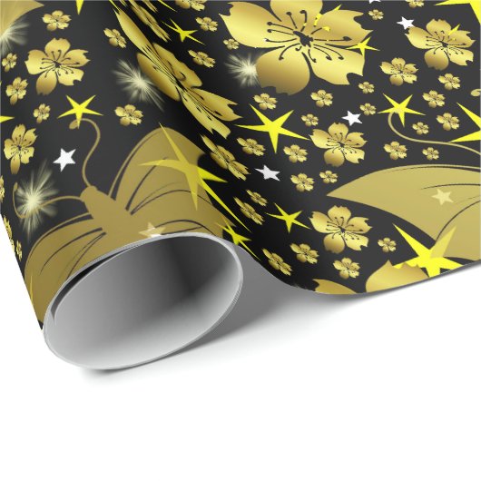 Gold, hell, glänzend, Schmetterlinge, exklusiv Geschenkpapier (Rolleneckpunkt)