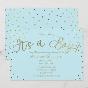 Gold & Hellblau Modern It's a Boy Baby Shower Einladung